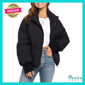 Oversized Puffer Jacket Stand Collar Zip Down Coat Y2K Chic Winter Streetwear